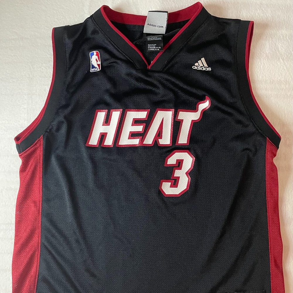 Dwayne Wade Miami Heat NBA Jersey Adidas Size Youth Large Black Red Basketball